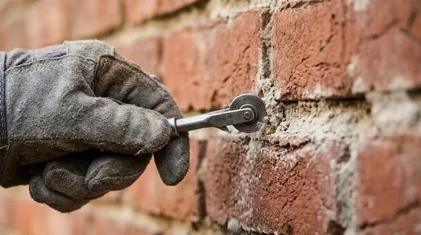 Mortar joints tooled on a wall
